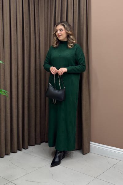 Fitilli Triko Elbise - Zümrüt