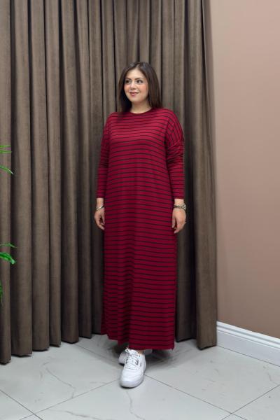 Hira Çizgili Elbise - Bordo