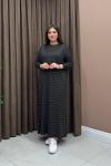 Hira Çizgili Elbise - Haki