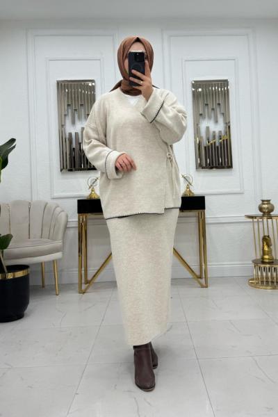 İzel Kimono Etekli Takım - Bej