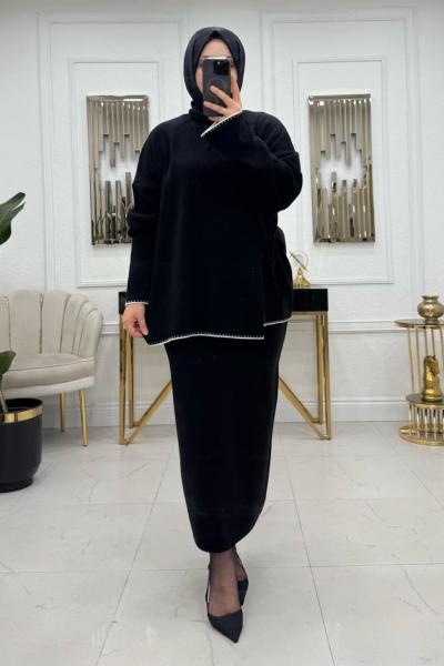 İzel Kimono Etekli Takım - Siyah