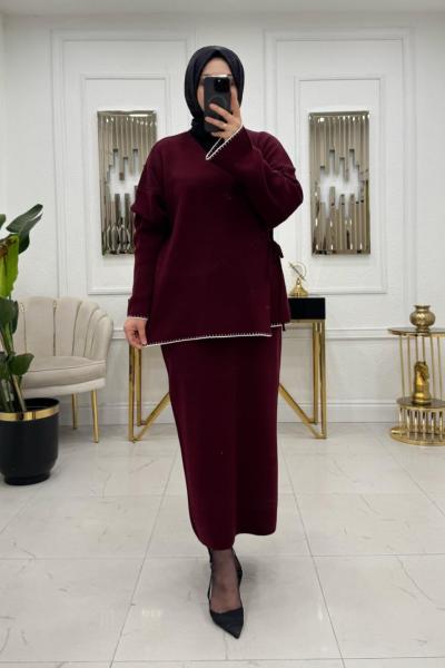 İzel kimono Etekli Takım - Bordo