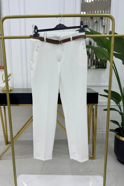 KEMERLİ PANTOLON - BEYAZ