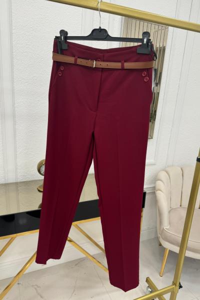Kemerli Pantolon - Bordo