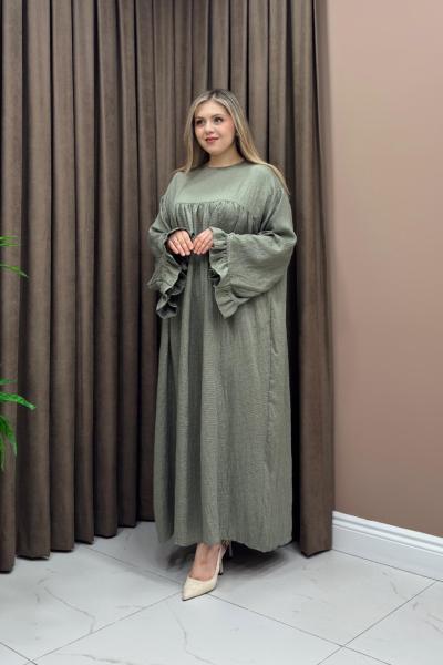 Kolu Fırfır Elbise - Mint