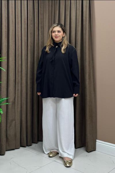 Kravatlı Modal Gömlek - Siyah