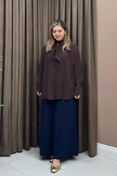 Kravatlı Modal Gömlek - Acı Kahve