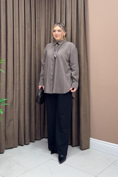 Kravatlı Modal Gömlek - Vizon