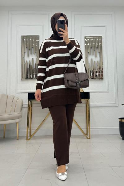 Çizgili Loren Takım - Acı kahve