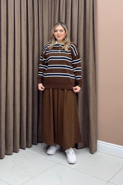 Lucy Çizgili Kazak - Kahve