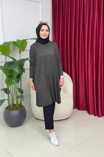 Mira Çizgili Tunik - Haki