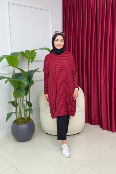 Mira Çizgili Tunik - Bordo