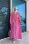 Nervürlü Lina Elbise - Pembe