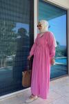 Nervürlü Lina Elbise - Pembe