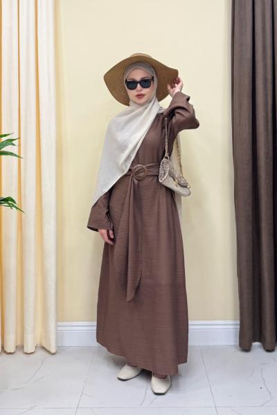 Pinterest Keten Elbise - Kahve