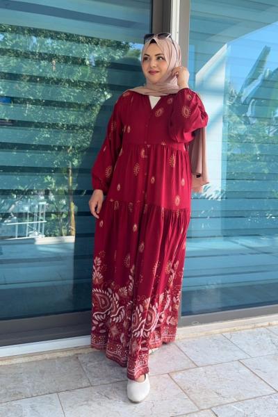 Viskon Adel Elbise - Bordo